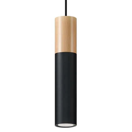 Suspension PABLO, acier/bois, noir/naturel, GU10 - Pas cher
