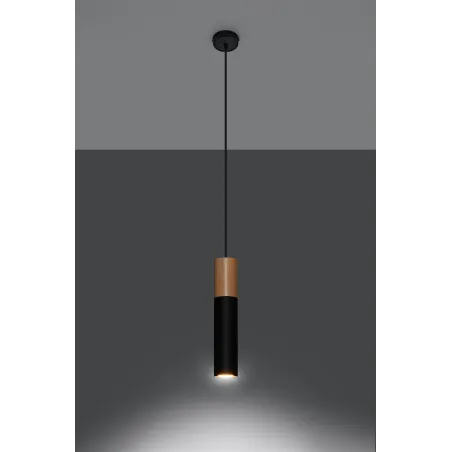 Suspension PABLO, acier/bois, noir/naturel, GU10 - Pas cher
