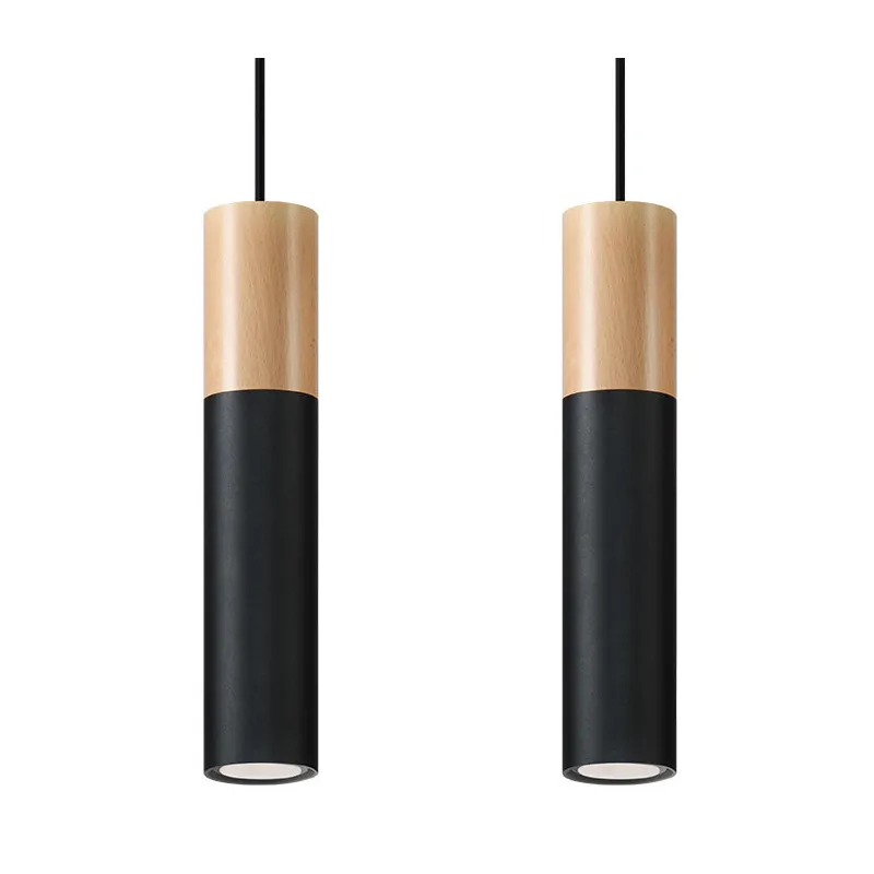 Suspension PABLO 2, acier/bois, noir/naturel, GU10 - Pas cher