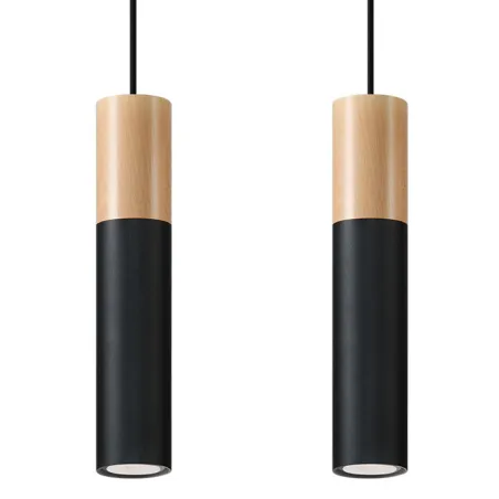 Suspension PABLO 2, acier/bois, noir/naturel, GU10 - Pas cher