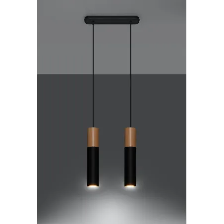 Suspension PABLO 2, acier/bois, noir/naturel, GU10 - Pas cher