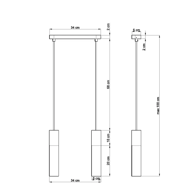 Suspension PABLO 2, acier/bois, noir/naturel, GU10 - Pas cher