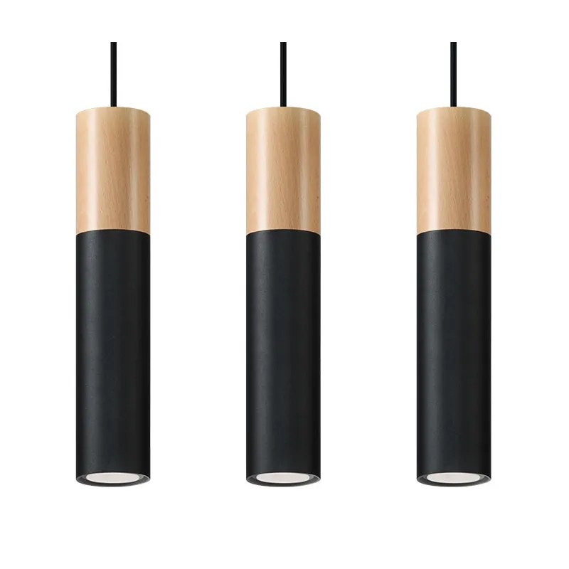 Suspension PABLO 3, acier/bois, noir/naturel, GU10 - Pas cher