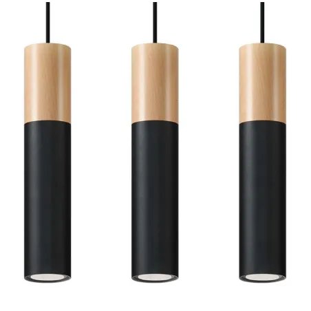 Suspension PABLO 3, acier/bois, noir/naturel, GU10 - Pas cher