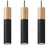 Suspension PABLO 3, acier/bois, noir/naturel, GU10 - Pas cher