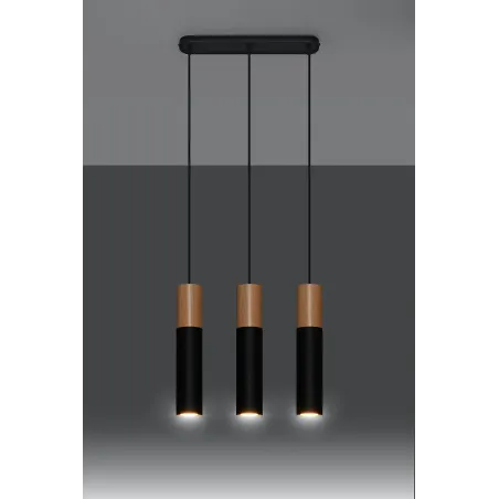 Suspension PABLO 3, acier/bois, noir/naturel, GU10 - Pas cher