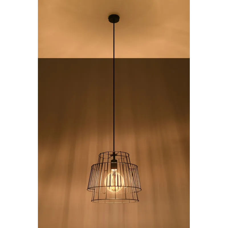 Suspension GATE, acier noir, E27 - Pas cher