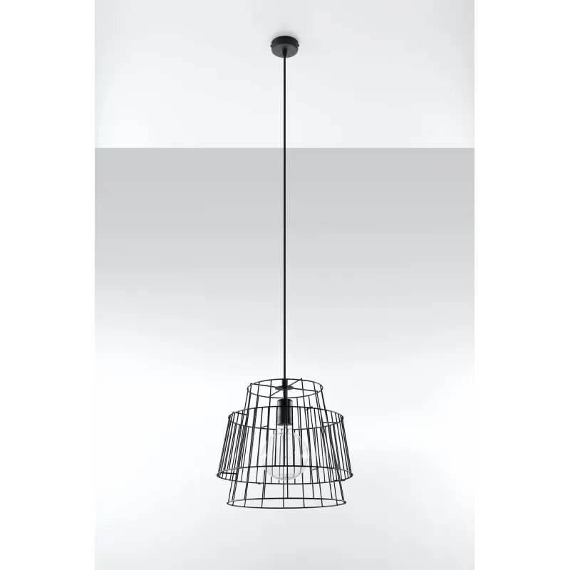 Suspension GATE, acier noir, E27 - Pas cher