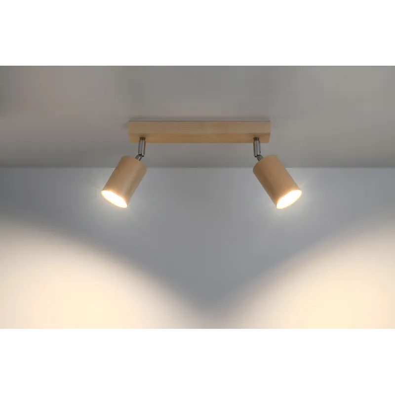 Plafonnier BERGE 2 bois naturel/chrome, GU10 - Pas cher