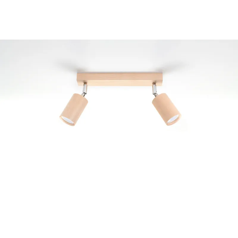 Plafonnier BERGE 2 bois naturel/chrome, GU10 - Pas cher