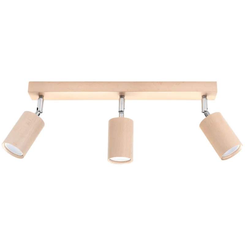 Plafonnier BERGE 3 bois naturel/chrome, GU10 - Pas cher