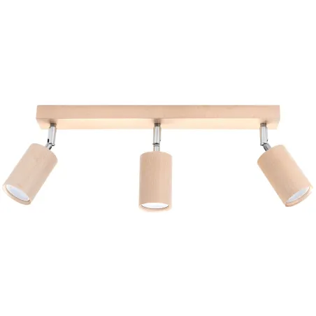 Plafonnier BERGE 3 bois naturel/chrome, GU10 - Pas cher