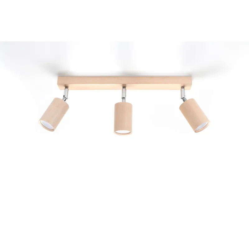 Plafonnier BERGE 3 bois naturel/chrome, GU10 - Pas cher