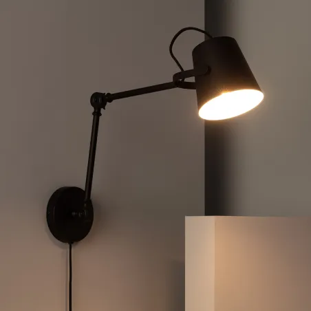 Applique murale noire culot e14 effet retro métal noir