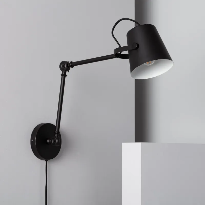 Applique murale noire culot e14 effet retro métal noir