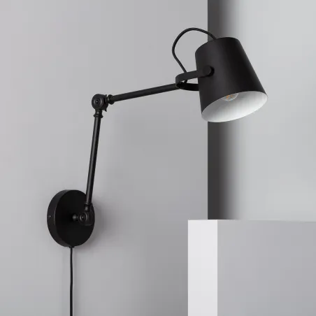 Applique murale noire culot e14 effet retro métal noir