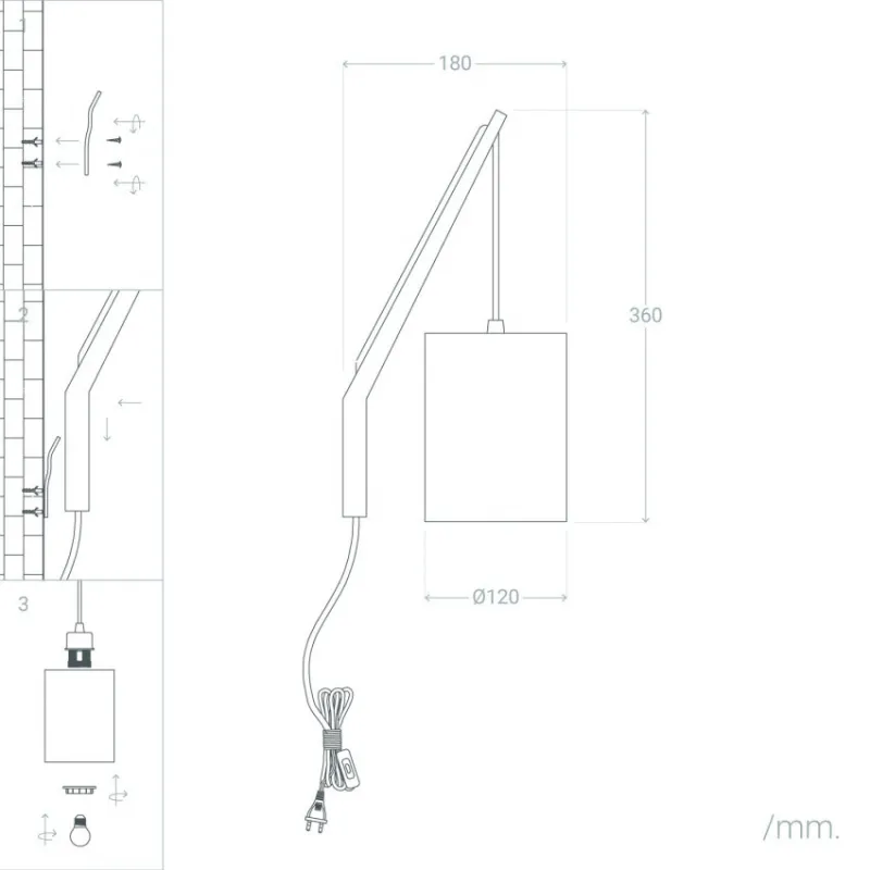Applique murale support bois lanterne suspendu lin culot e27