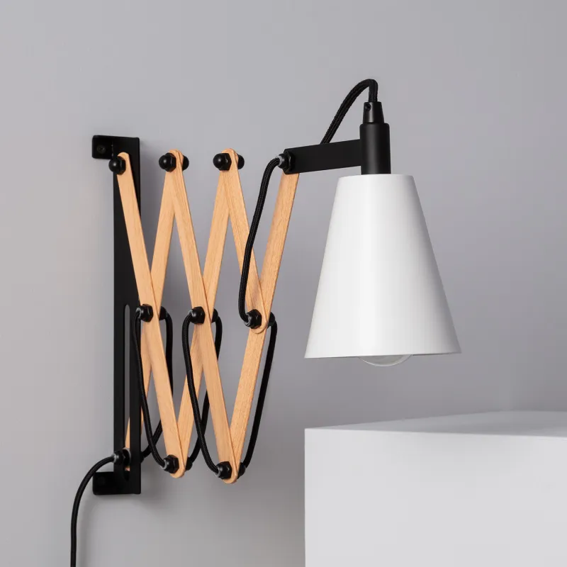 Applique murale support bois et métal noir culot e27