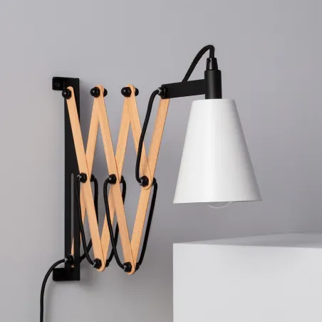 Applique murale support bois et métal noir culot e27