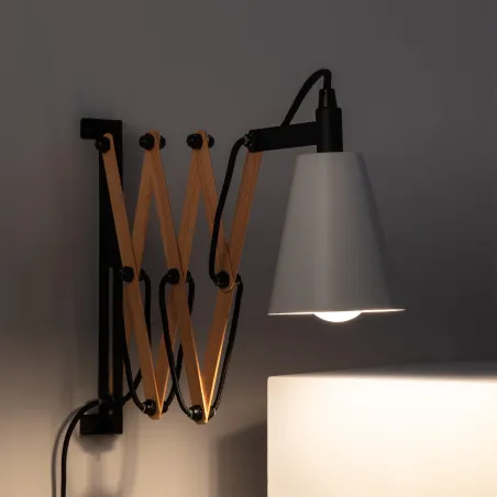 Applique murale support bois et métal noir culot e27