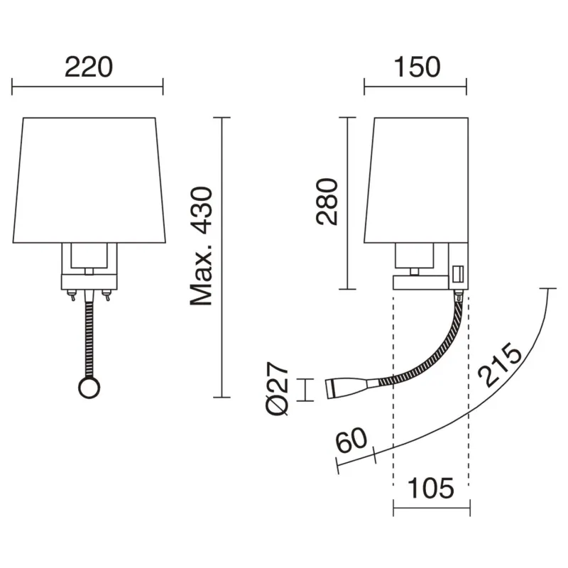 Applique murale liseuse FIRENZE E2723W+LED3W1int.2USB Niq.sat