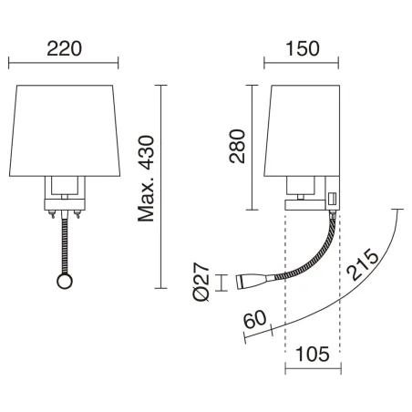 Applique murale liseuse FIRENZE E2723W+LED3W1int.2USB Niq.sat