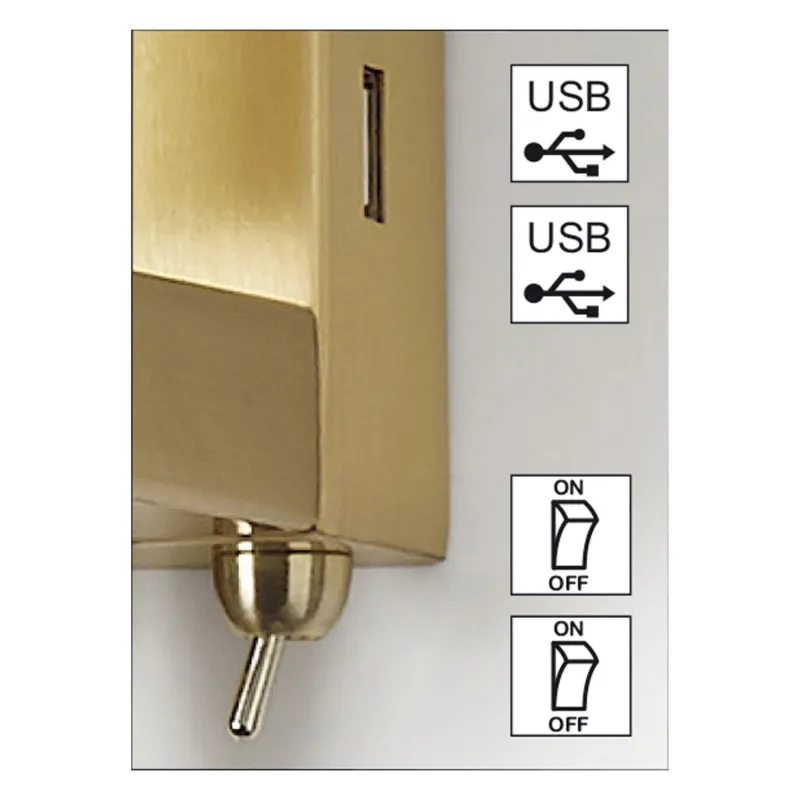 Applique murale liseuse FIRENZE E2723W+LED3W1int.2USB Or mat