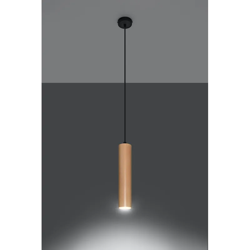 Suspension LINO, acier/bois, noir/naturel, GU10 - Pas cher