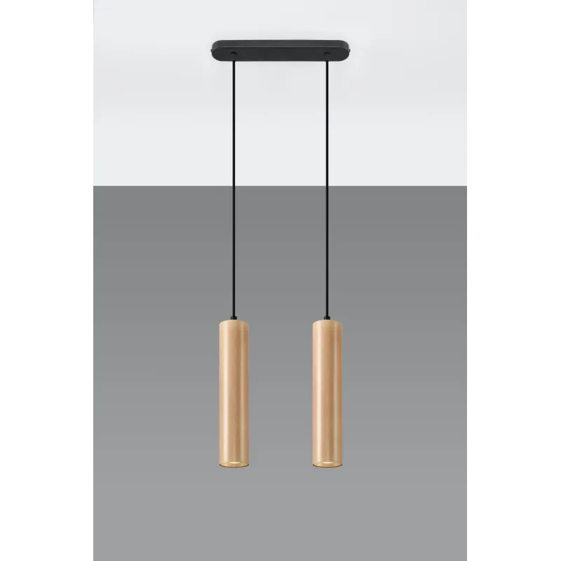 Suspension LINO 2, acier/bois, noir/naturel, GU10 - Pas cher