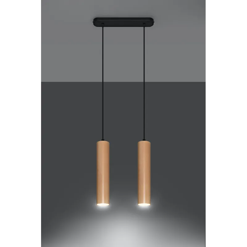 Suspension LINO 2, acier/bois, noir/naturel, GU10 - Pas cher