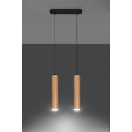 Suspension LINO 2, acier/bois, noir/naturel, GU10 - Pas cher