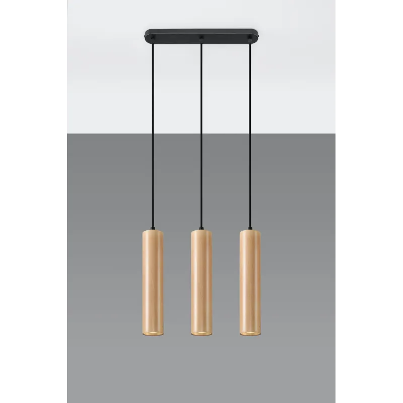 Suspension LINO 3, acier/bois, noir/naturel, GU10 - Pas cher