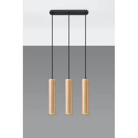 Suspension LINO 3, acier/bois, noir/naturel, GU10 - Pas cher