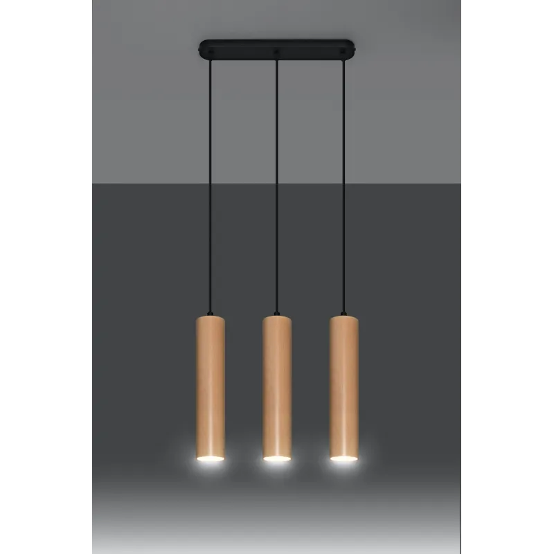 Suspension LINO 3, acier/bois, noir/naturel, GU10 - Pas cher