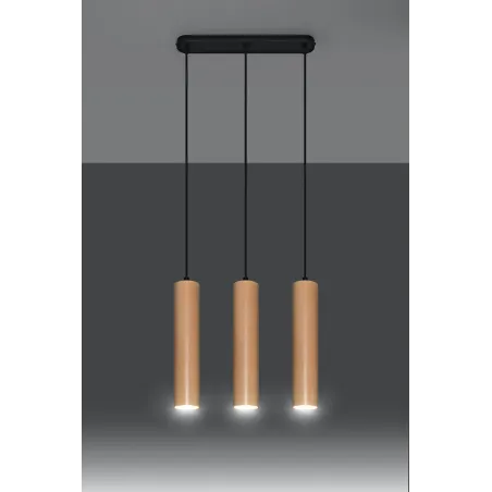 Suspension LINO 3, acier/bois, noir/naturel, GU10 - Pas cher