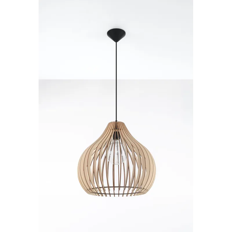 Suspension APRILLA bois naturel/PVC, noir, E27 - Pas cher