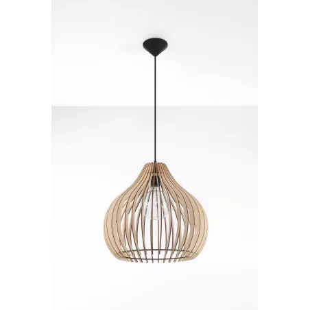 Suspension APRILLA bois naturel/PVC, noir, E27 - Pas cher