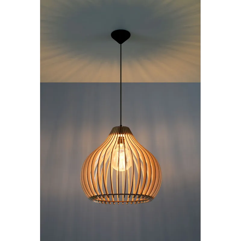 Suspension APRILLA bois naturel/PVC, noir, E27 - Pas cher