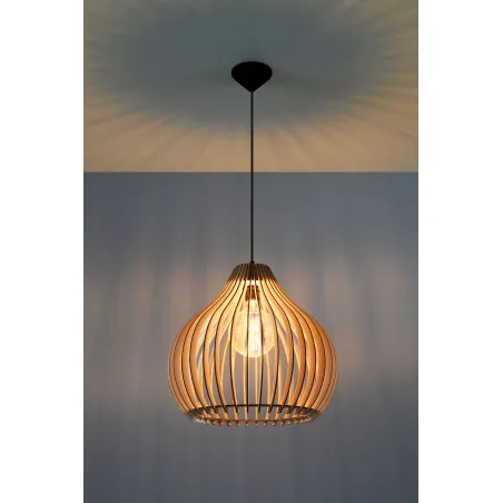 Suspension APRILLA bois naturel/PVC, noir, E27 - Pas cher