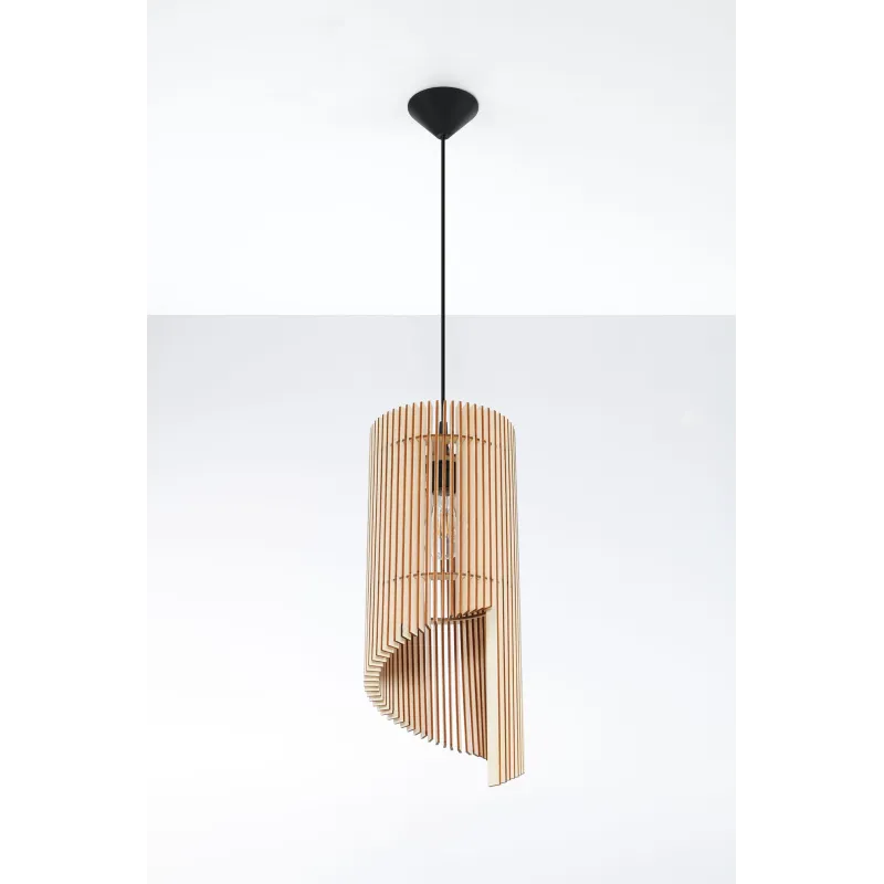 Suspension ALEXIA bois naturel/PVC, noir, E27 - Pas cher