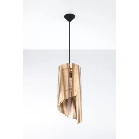 Suspension ALEXIA bois naturel/PVC, noir, E27 - Pas cher