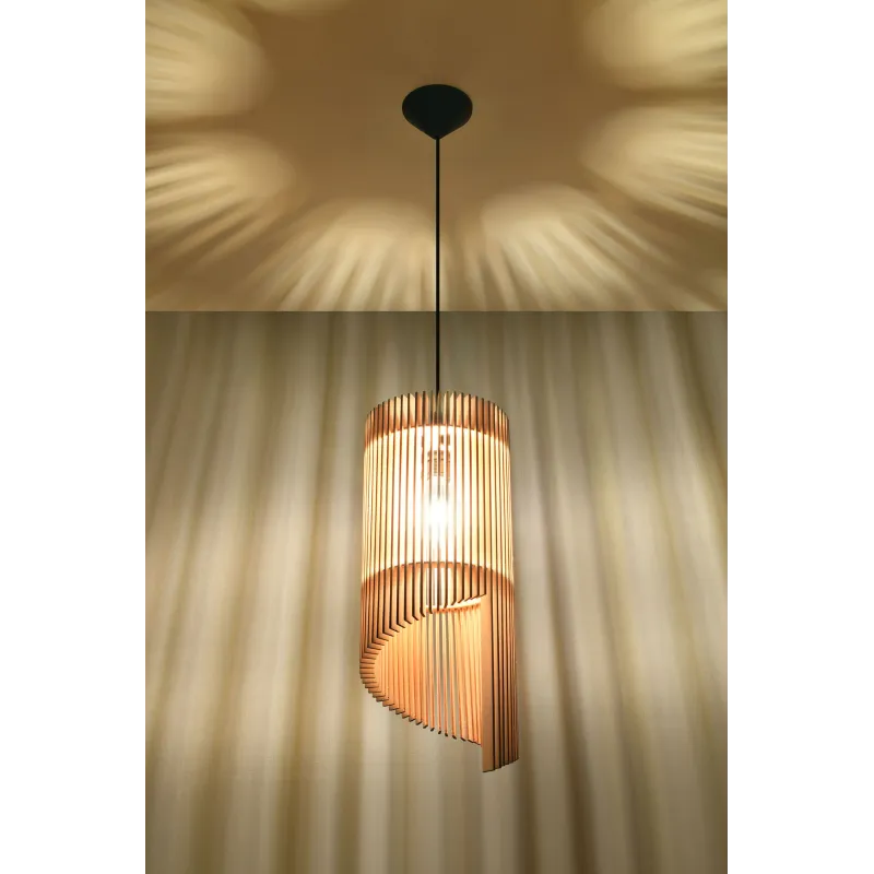 Suspension ALEXIA bois naturel/PVC, noir, E27 - Pas cher