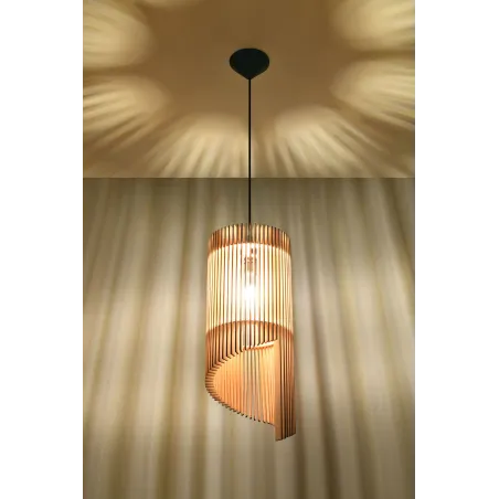 Suspension ALEXIA bois naturel/PVC, noir, E27 - Pas cher