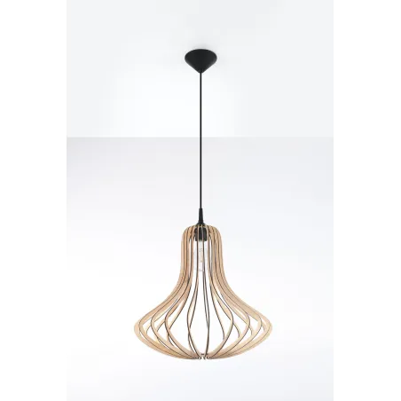 Suspension ELZA bois naturel/PVC, noir, E27 - Pas cher