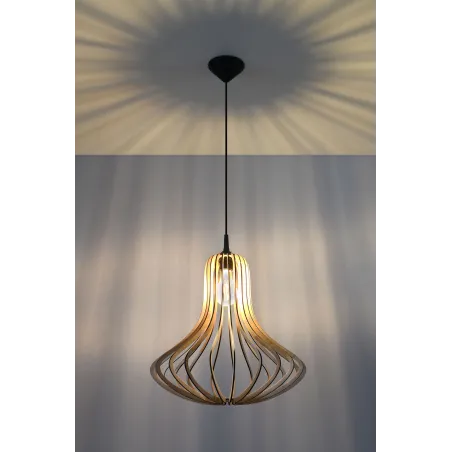 Suspension ELZA bois naturel/PVC, noir, E27 - Pas cher