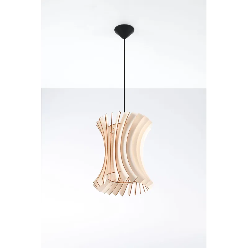 Suspension ORIANA bois naturel/PVC, noir, E27 - Pas cher