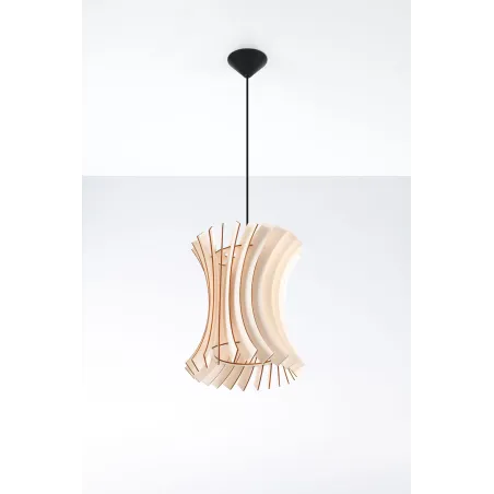 Suspension ORIANA bois naturel/PVC, noir, E27 - Pas cher