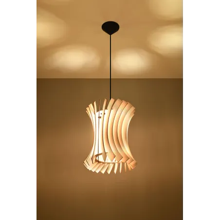 Suspension ORIANA bois naturel/PVC, noir, E27 - Pas cher