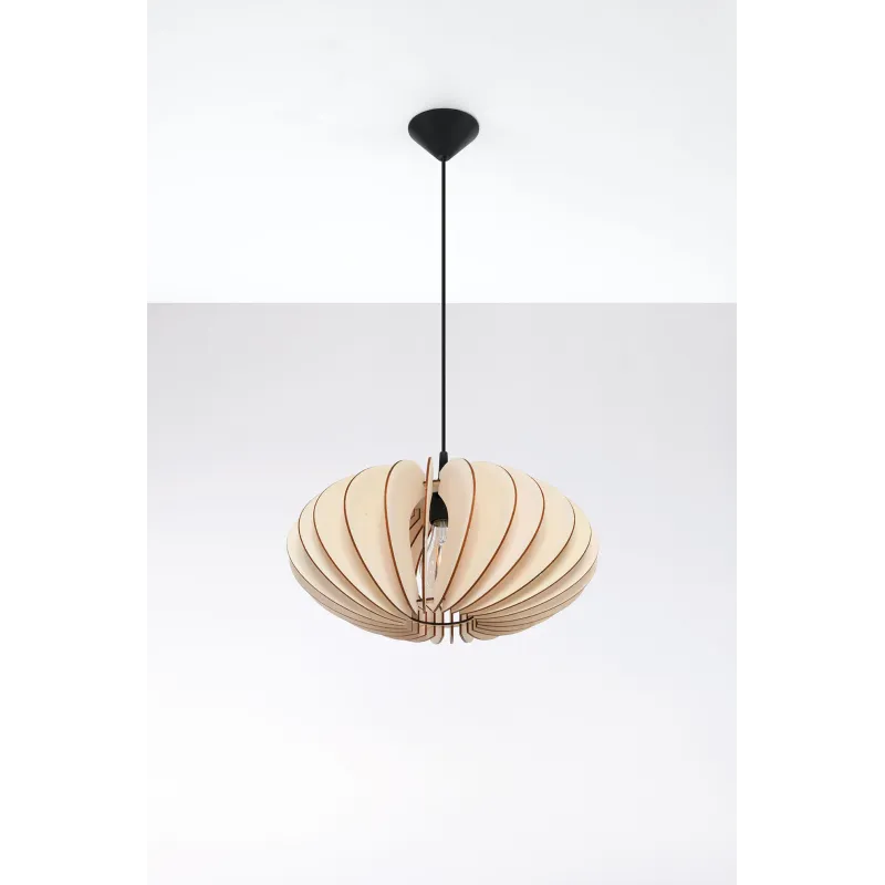 Suspension SOPHIA bois naturel/PVC, noir, E27 - Pas cher