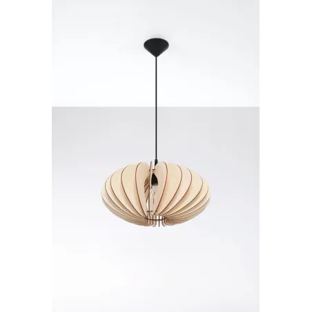 Suspension SOPHIA bois naturel/PVC, noir, E27 - Pas cher